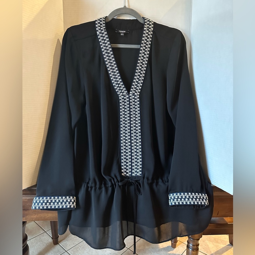 Nordstrom PREMISE STUDIO sheer black LARGE embellished drawstring tunic